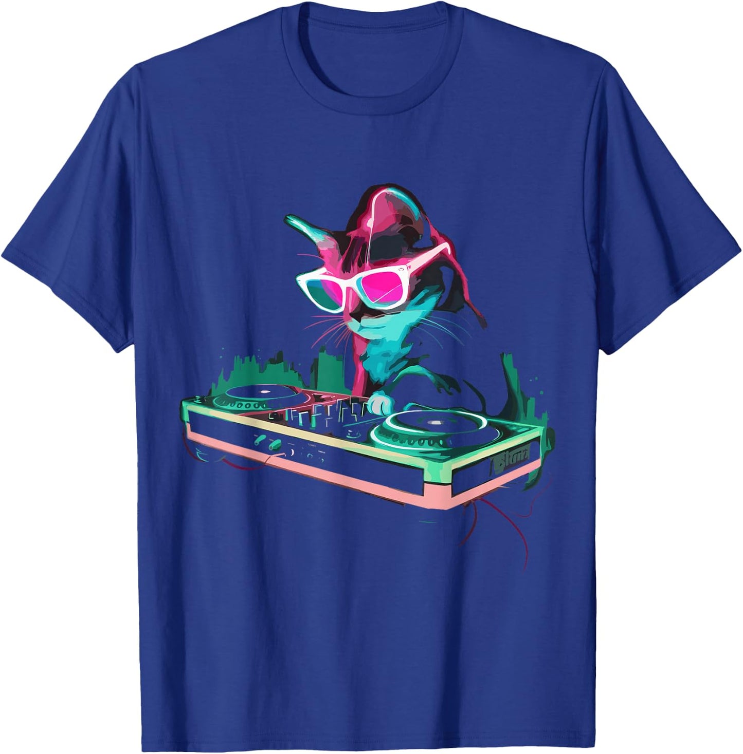 House DJ Cat Rainbow DJ Cat Kitty on Turntable Disco DJ Cat , Small, Black T-Shirt - T-Shirt | Royal