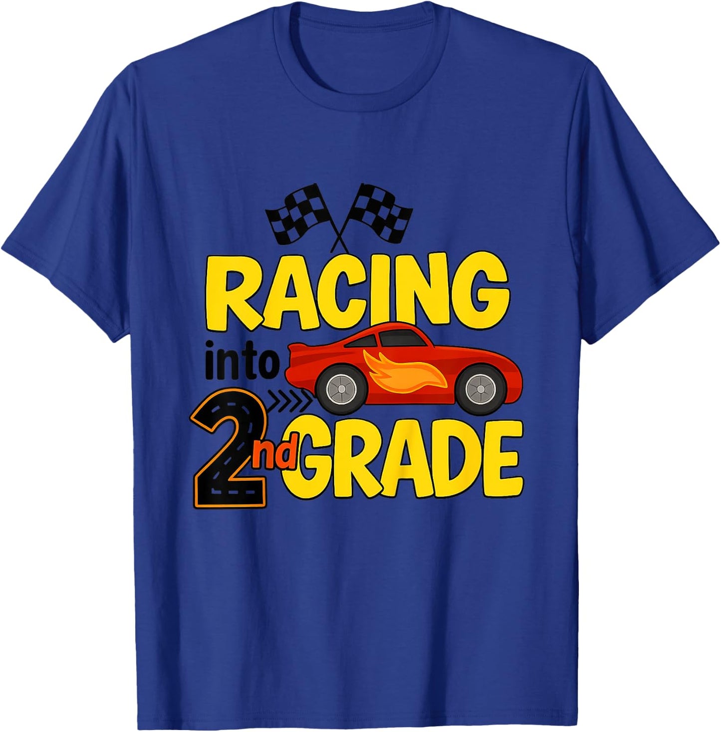 Kids Racing Into 2nd Grade Funny First Day Of School Car T-Shirt - T-Shirt | Royal