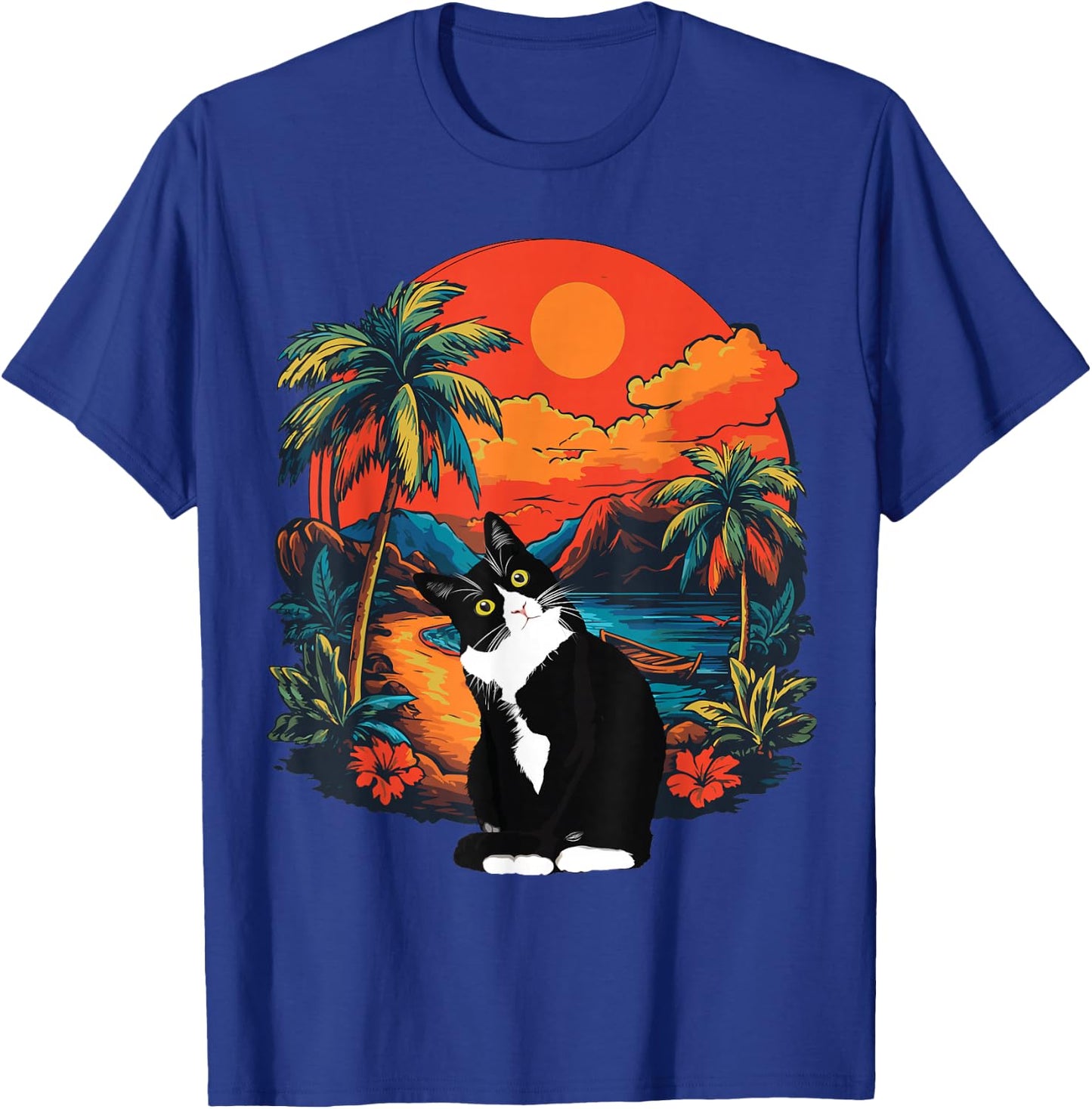 Hawaiian Tropical Tuxedo Cat Mom Dad Gift Animal Lovers T-Shirt - T-Shirt | Royal