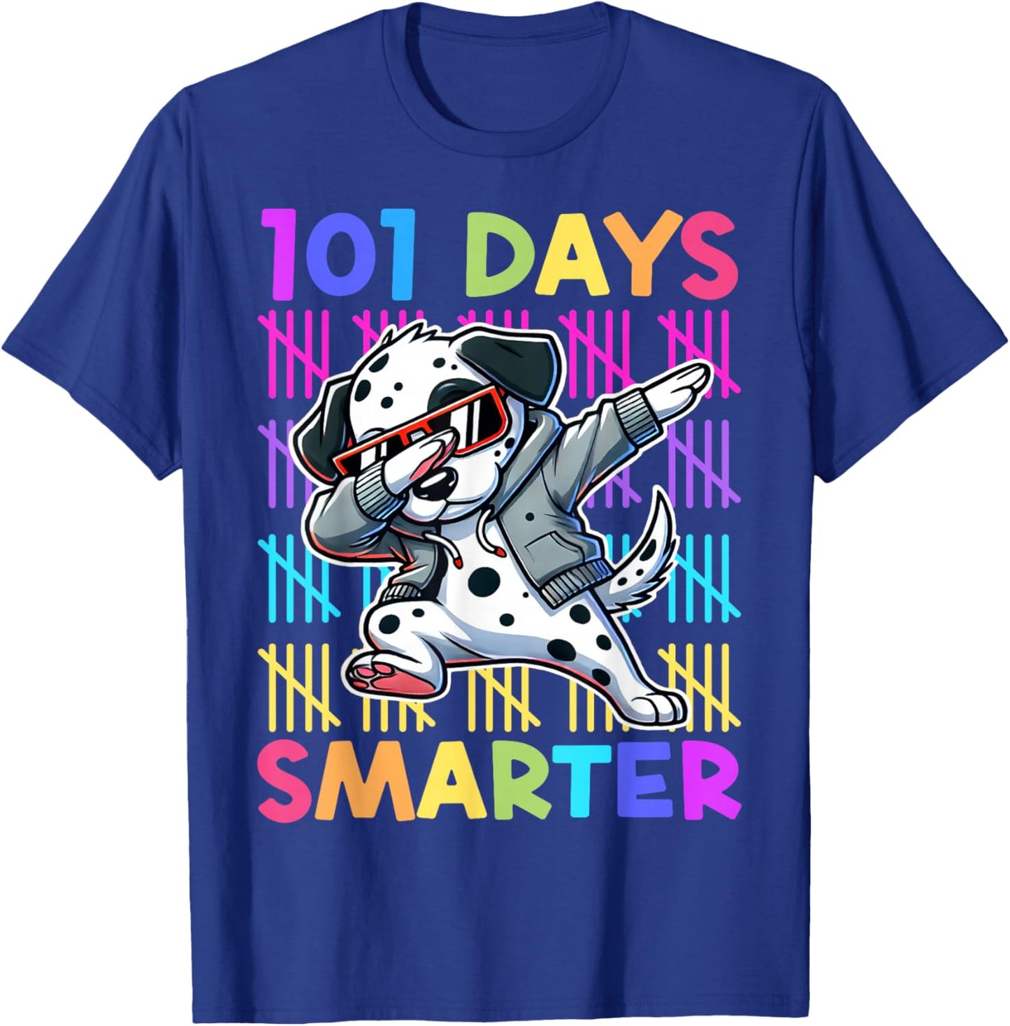 101 Days of School Dabbing Dog Cute 100 Days Smarter Student T-Shirt - T-Shirt | Royal