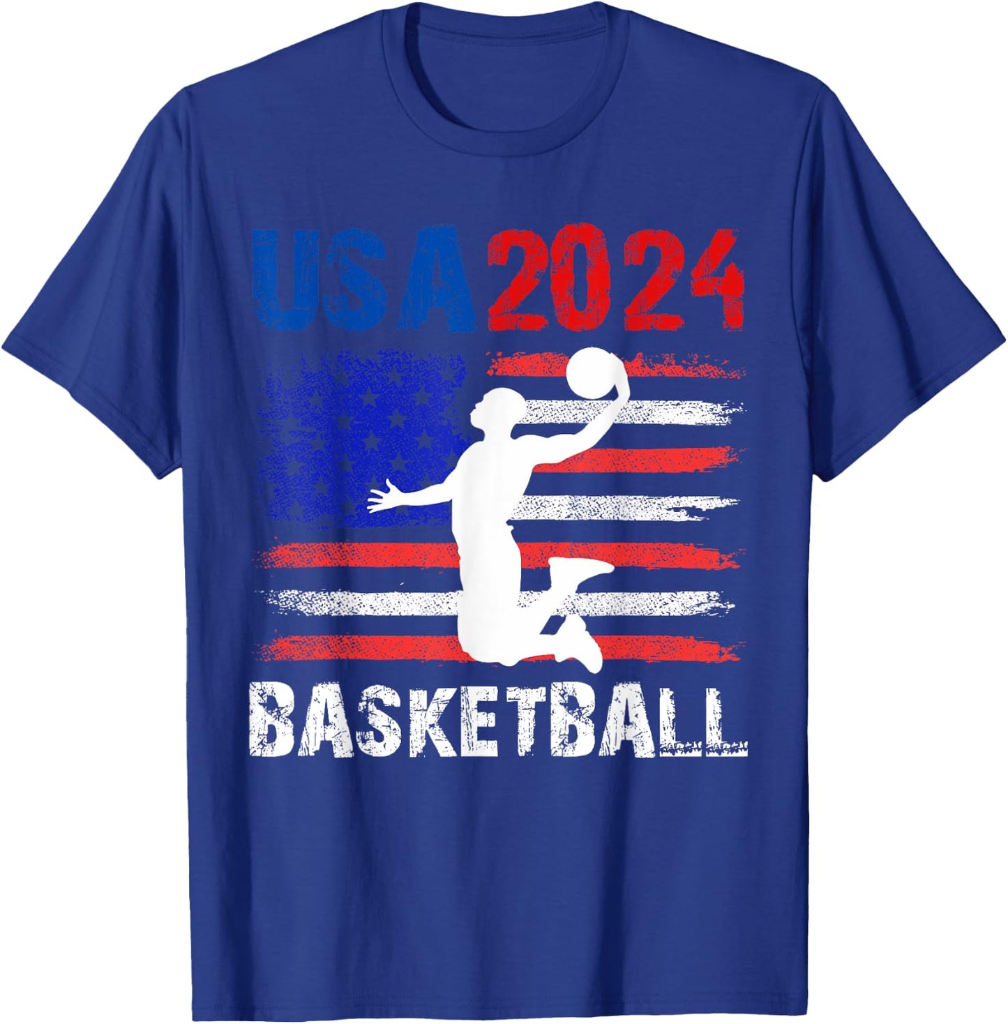 Basketball 2024 USA American Flag Design 4th Of July T-Shirt - T-Shirt | Royal