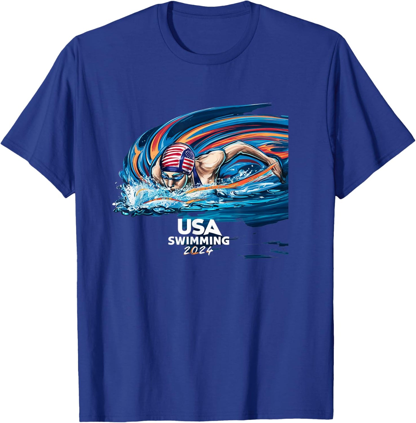 USA Swimming 2024 Riding The Waves Swimming Fans T-Shirt - T-Shirt | Royal