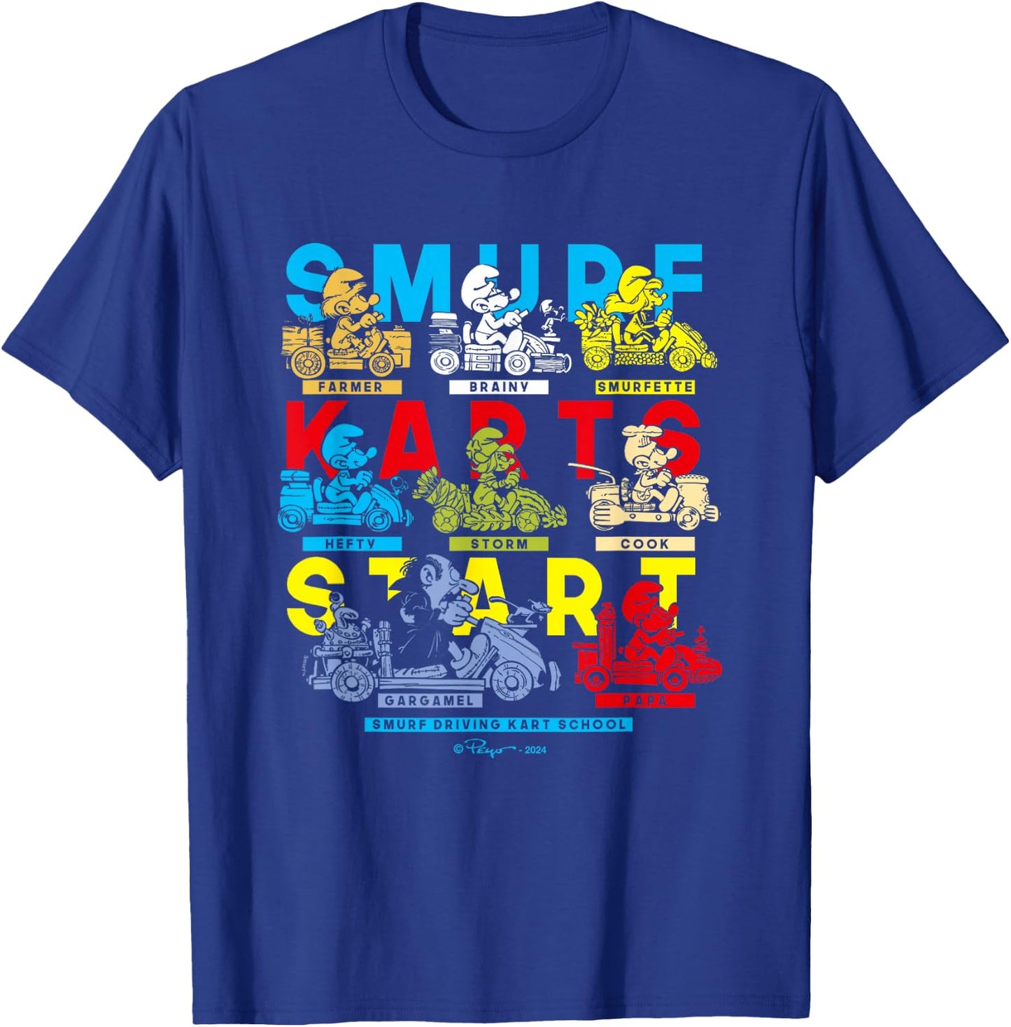 The Smurfs Smurf Karts Start Driving School Logo Vintage T-Shirt - T-Shirt | Royal