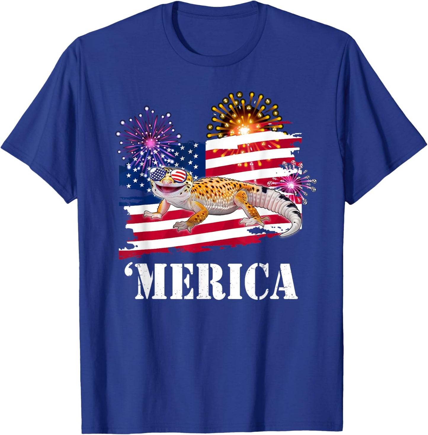 Reptile Happy USA Flag 4th 'Merica Leopard Gecko Lover Kids Men T-Shirt - T-Shirt | Royal