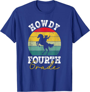 Howdy 4th Grade Cowboy Western Back To School Fourth Grade T-Shirt - T-Shirt | Royal