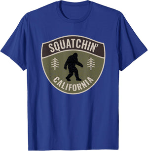 Squatchin' California - Bigfoot Highway Sign Art Sasquatch T-Shirt - T-Shirt | Royal