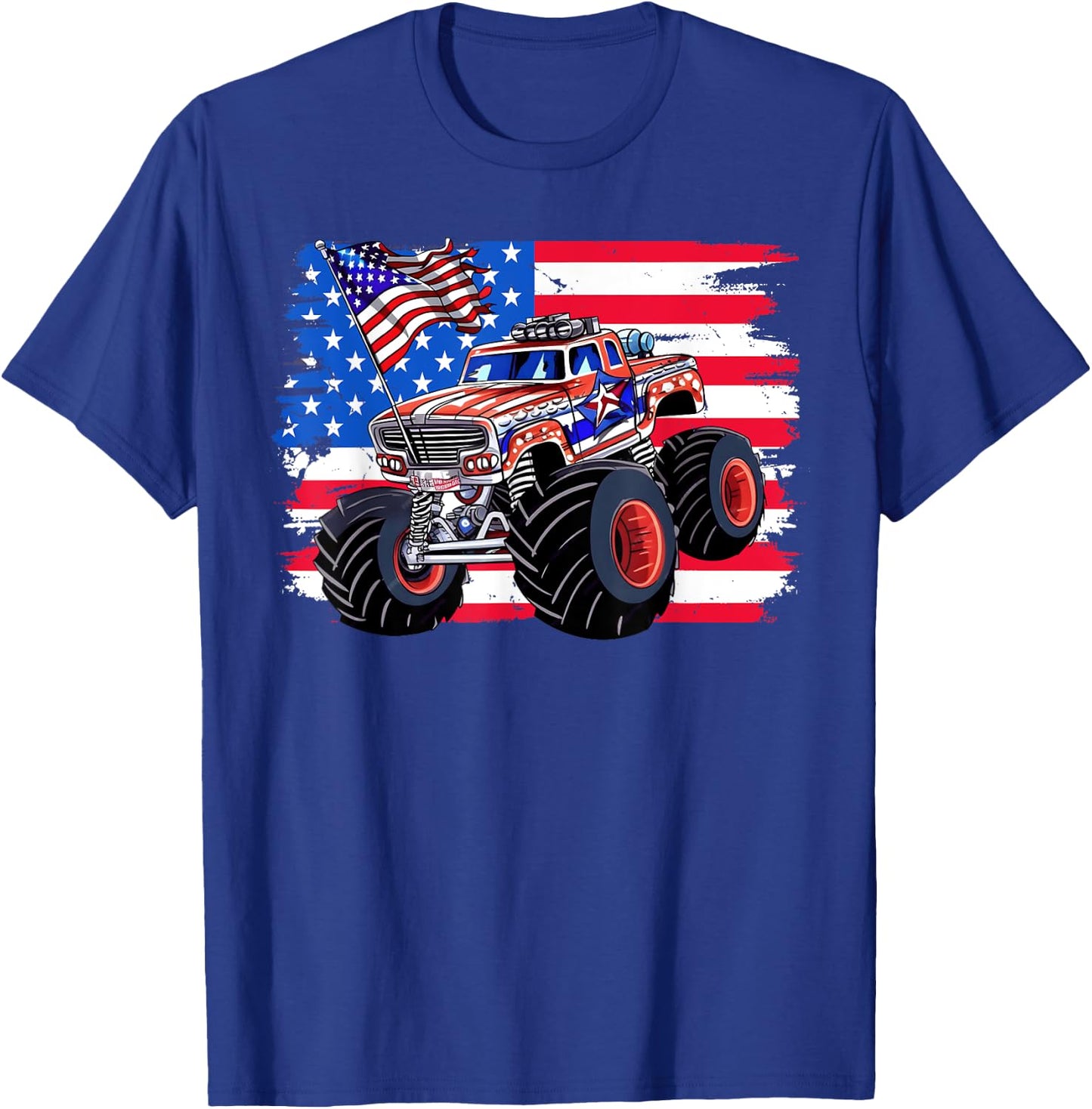 Monster Truck 4th Of July Shirt Boys American Flag Men USA T-Shirt - T-Shirt | Royal