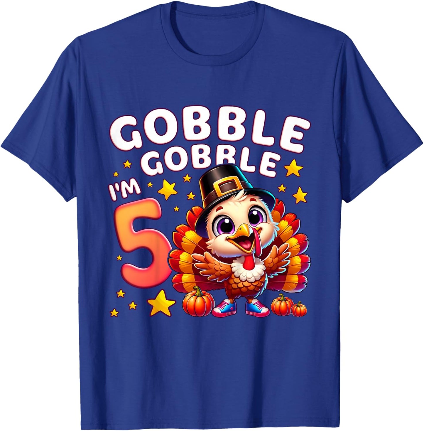 Kids 5th Birthday Girl Thanksgiving Turkey Gobble Gobble I'm 5 T-Shirt - T-Shirt | Royal