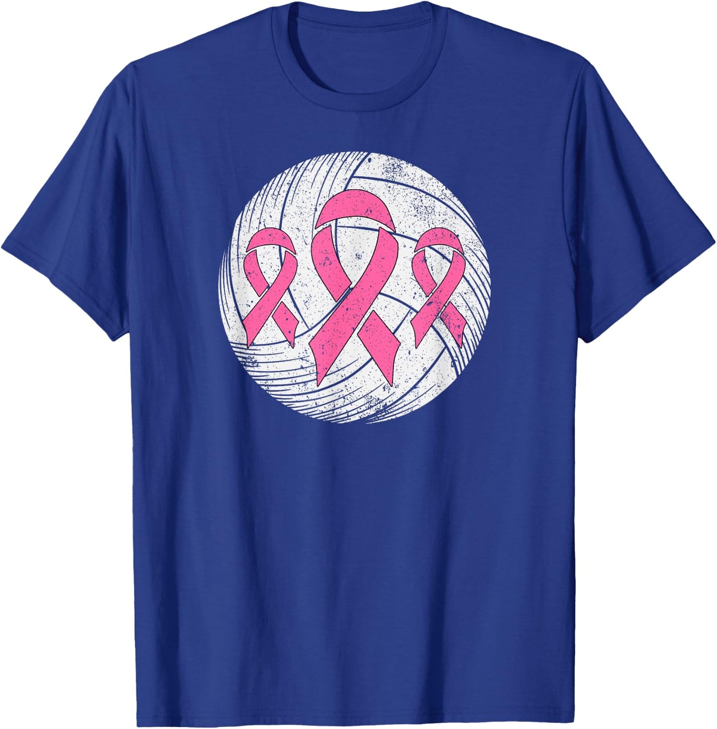 Volleyball Player Pink Ribbon Breast Cancer Awareness T-Shirt - T-Shirt | Royal