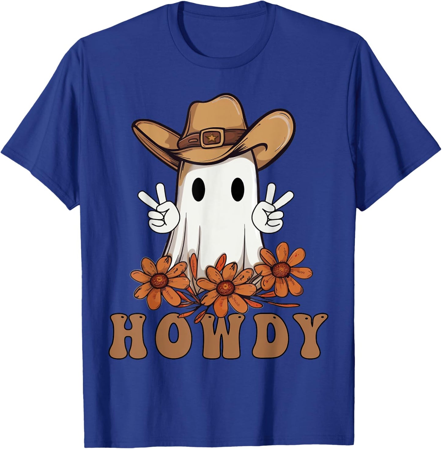 Retro Western Halloween Cowboy Ghost Howdy Cowgirl Ghost Boo T-Shirt - T-Shirt | Royal