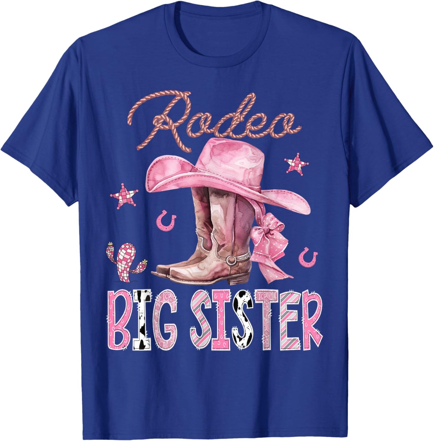 Rodeo Big Sister Pink Boots Coquette CowGirl Birthday Party T-Shirt - T-Shirt | Royal