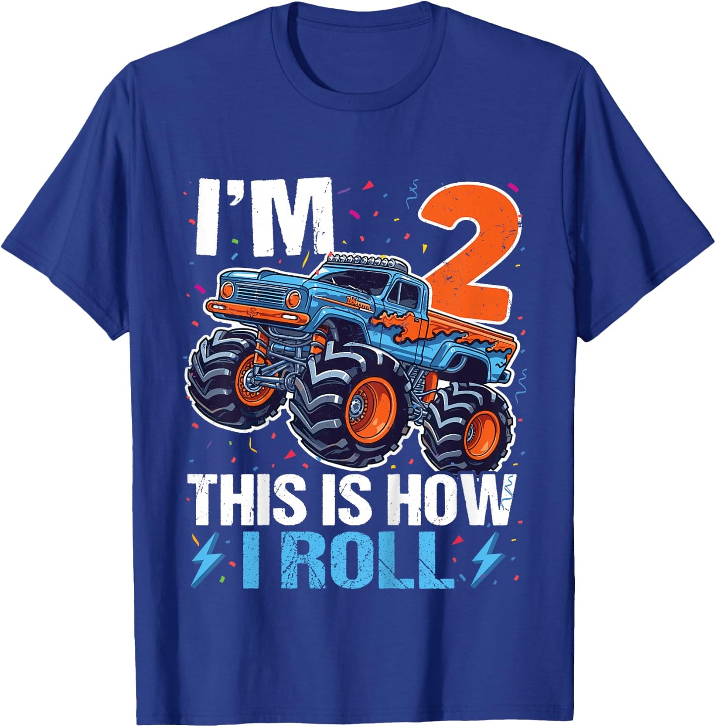 2nd Birthday Monster Truck 2 Year Old Boys 2nd Party T-Shirt - T-Shirt | Royal