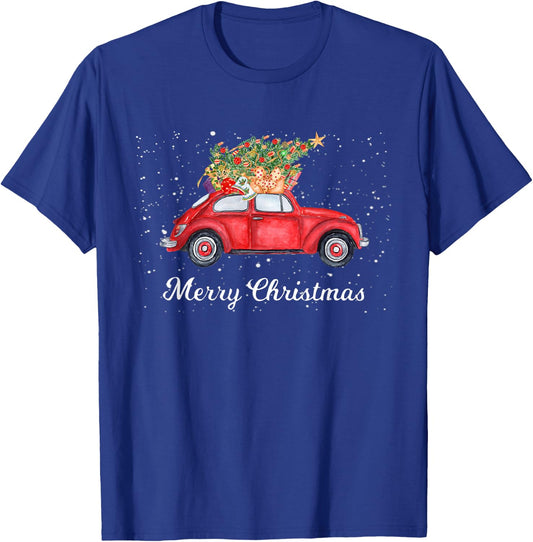 Retro Red Cars Christmas Tree on Car Xmas Vacation T-Shirt - T-Shirt | Royal
