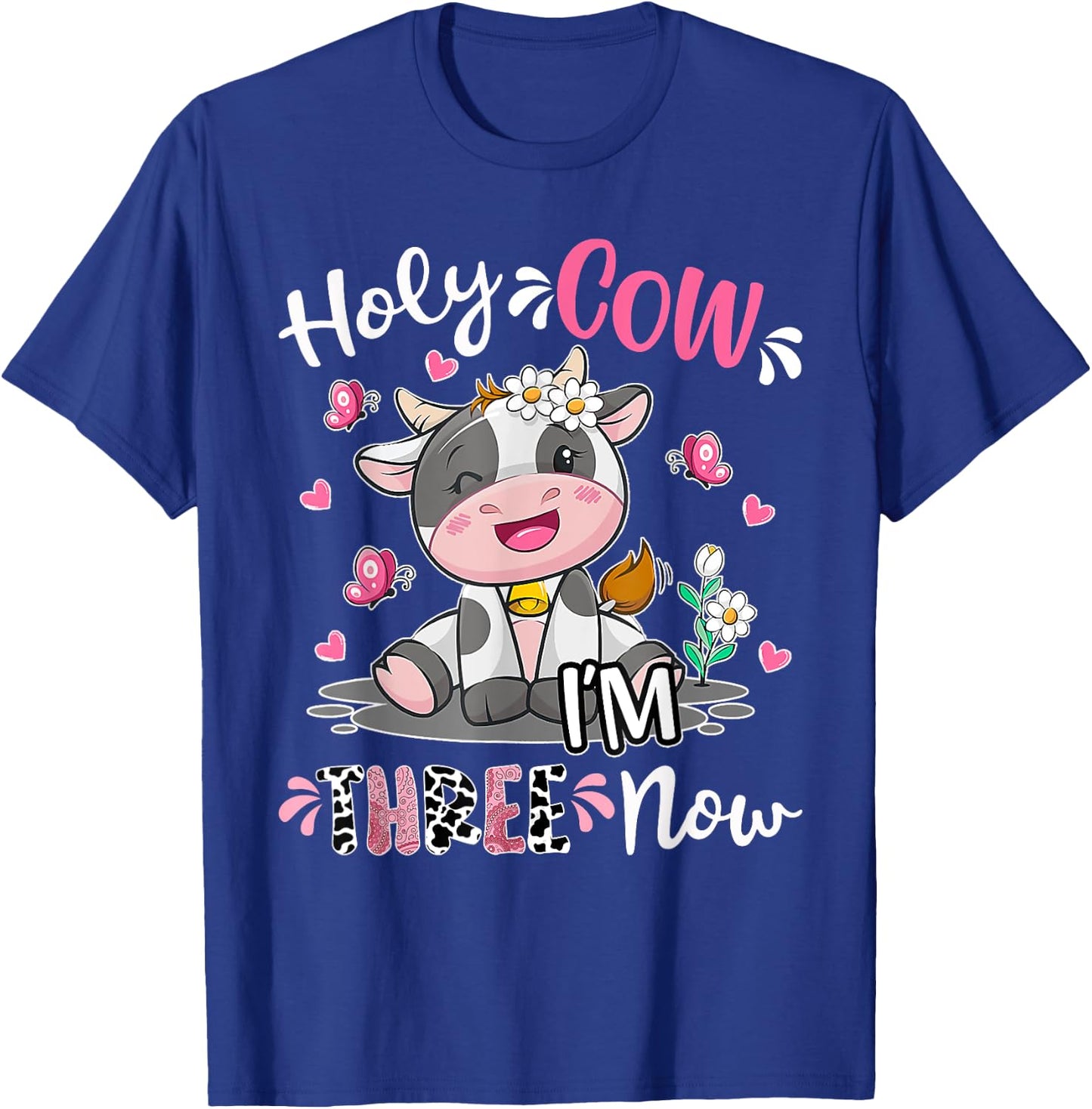 Kids Holy Cow I'm Three 3 Years Old 3rd Birthday Boy Girl T-Shirt - T-Shirt | Royal