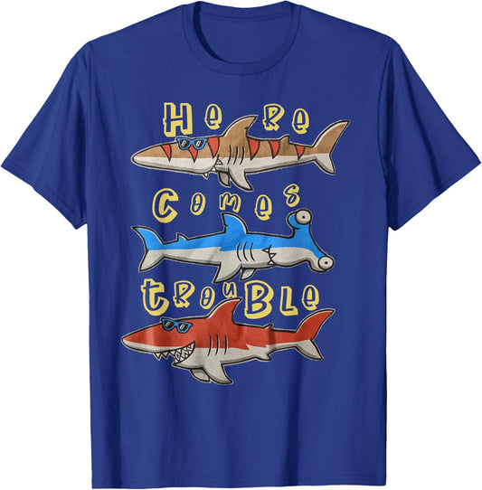 Here Comes Trouble Shark Shirt For Boys T-Shirt - T-Shirt | Royal