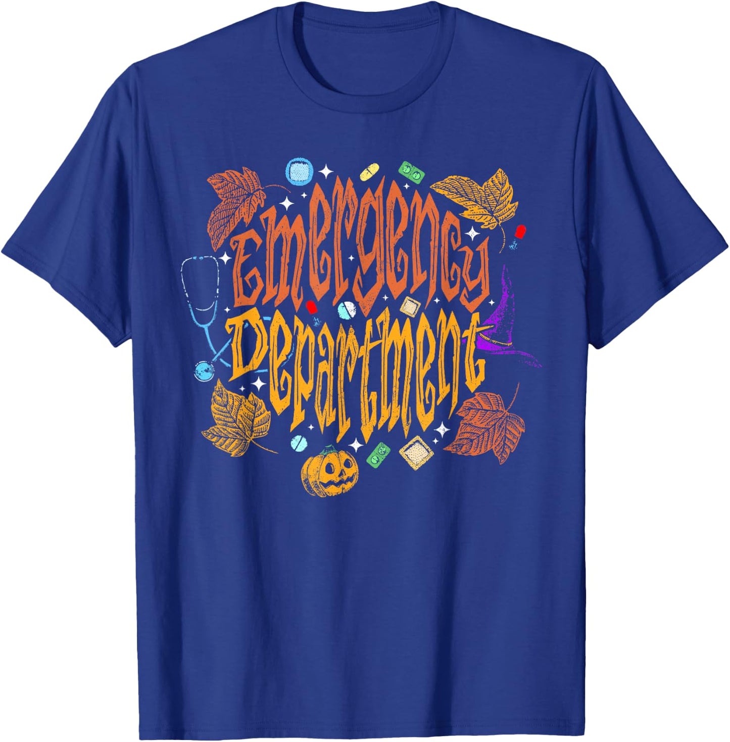 Emergency Department ER Nurse Halloween Fall Autumn Leaves T-Shirt - T-Shirt | Royal