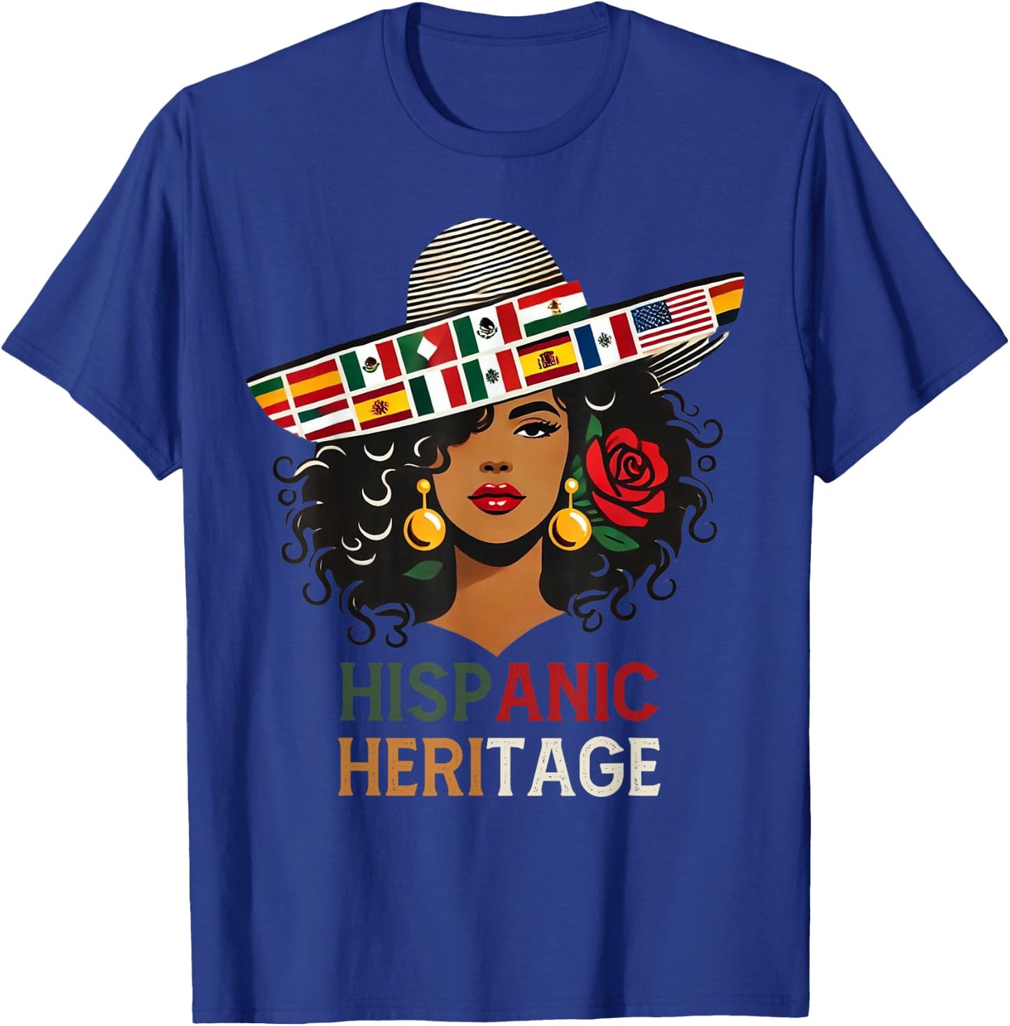 Hispanic Heritage Month Women's Latino Countries Flags Hat T-Shirt - T-Shirt | Royal