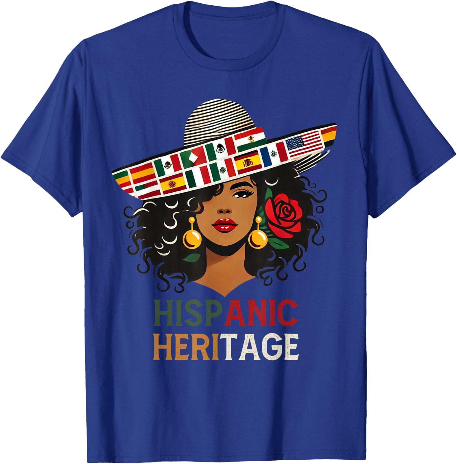 Hispanic Heritage Month Women's Latino Countries Flags Hat T-Shirt - T-Shirt | Royal