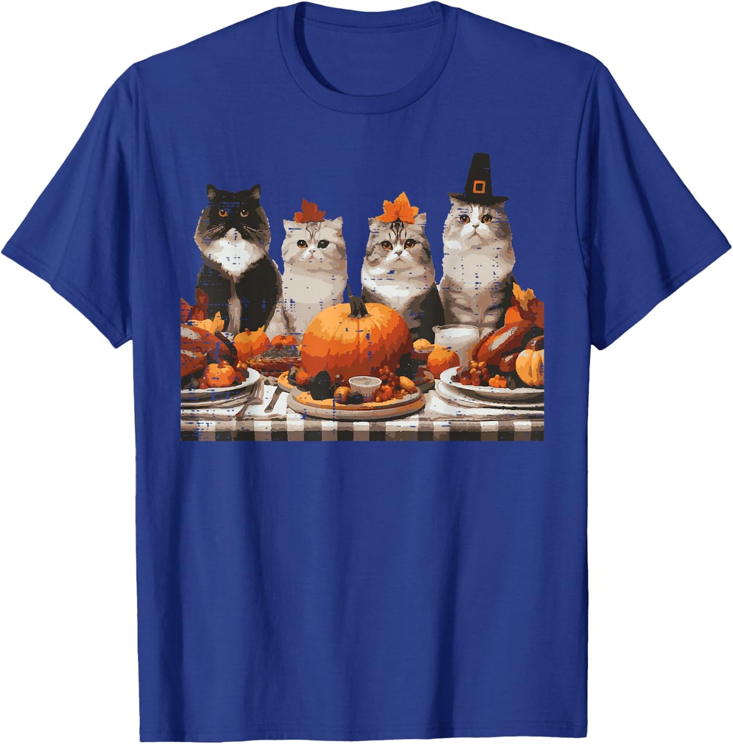 Thanksgiving Cats Dinner Feast Vintage Fall Men Women Kids T-Shirt - T-Shirt | Royal