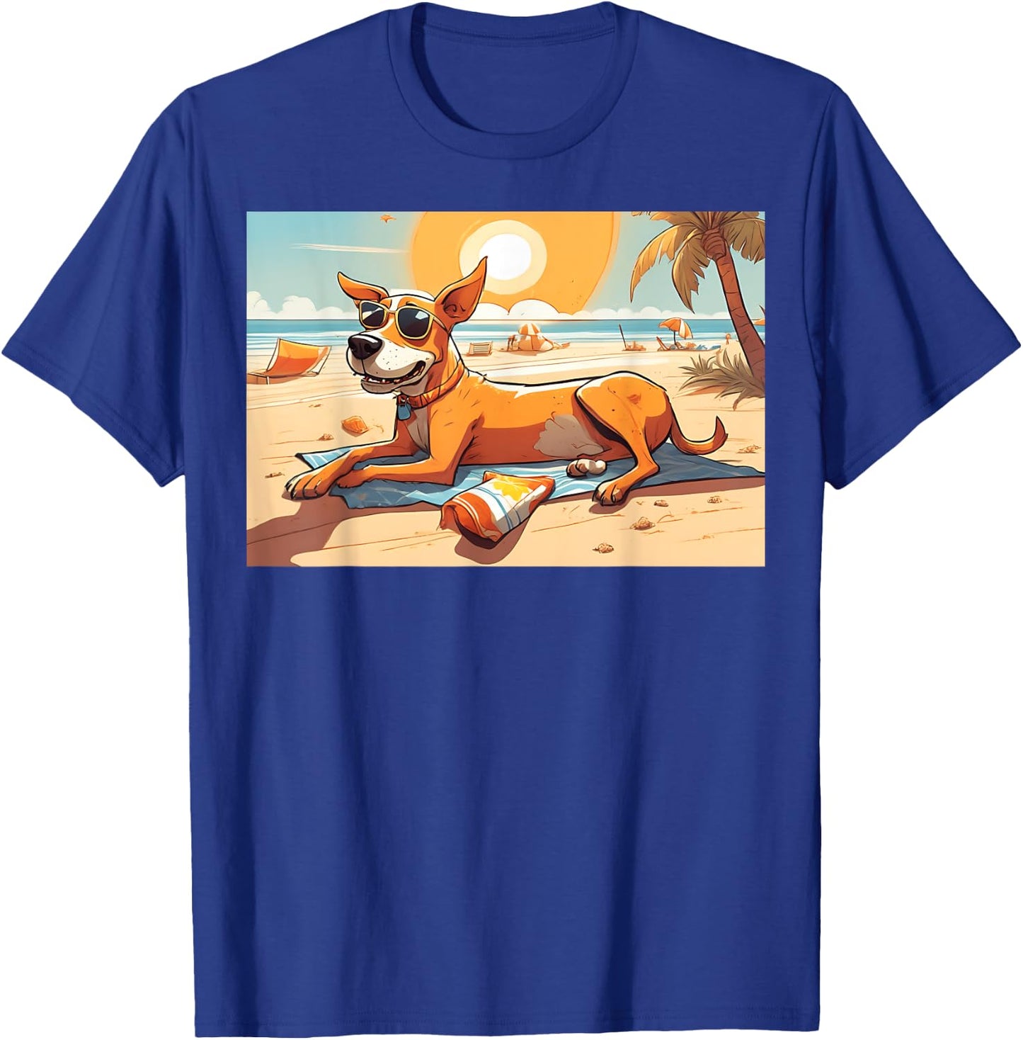 Dog Relaxing On Beach With Sunglasses Towel Snacks Women T-Shirt - T-Shirt | Royal