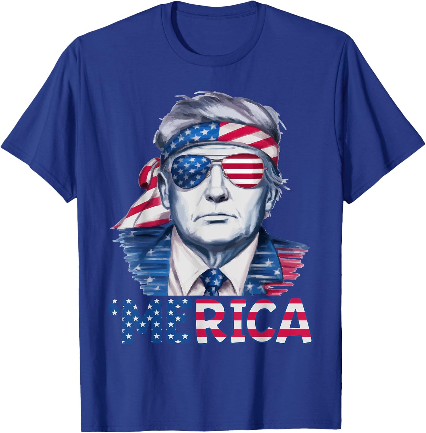Donald Trump Won Elections 2024 'Merica USA Flag Sunglass T-Shirt - T-Shirt | Royal