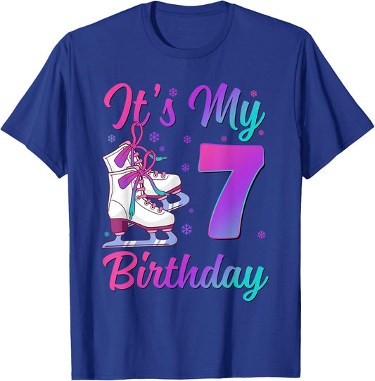It's My 7th Birthday Ice Skating 7 Year Old Figure Skater T-Shirt - T-Shirt | Royal