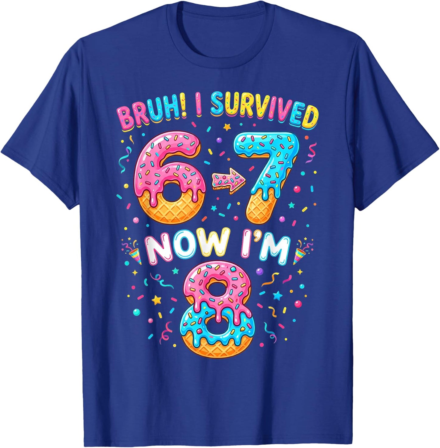 Bruh I Survived 6 to 7 Now Im 8 Birthday Gifts Boy Girl Kid T-Shirt - T-Shirt | Royal