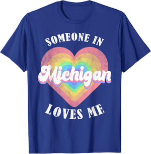 Someone in Michigan Loves Me Heart Retro Groovy T-Shirt - T-Shirt | Royal