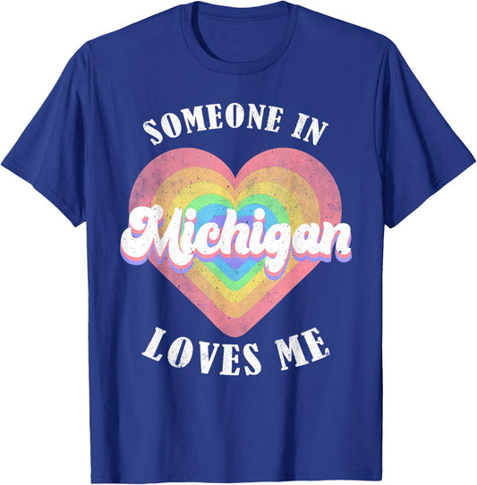Someone in Michigan Loves Me Heart Retro Groovy T-Shirt - T-Shirt | Royal