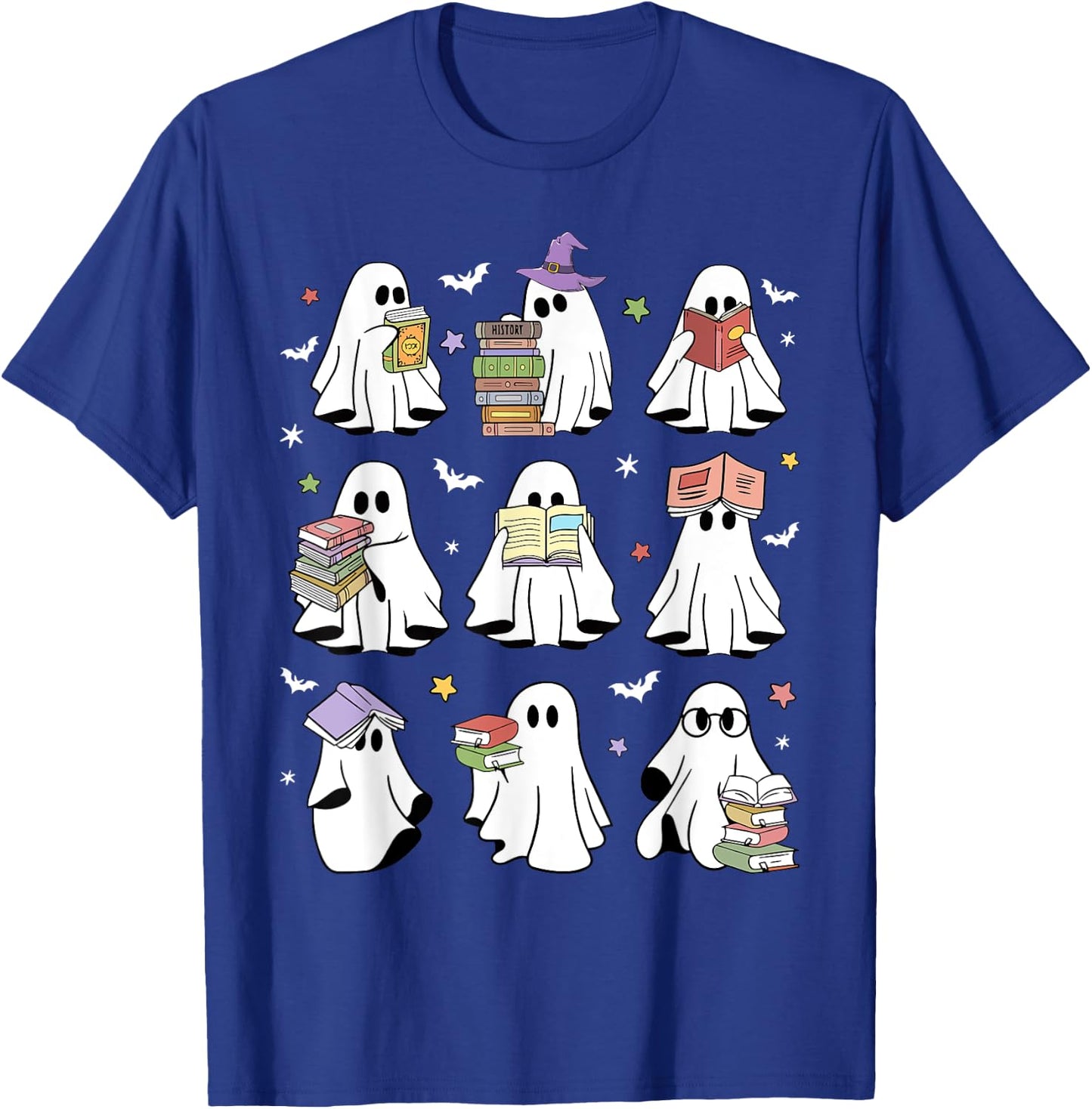 Funny Ghost Book Reading Halloween Books Lover Teacher Kids T-Shirt - T-Shirt | Royal