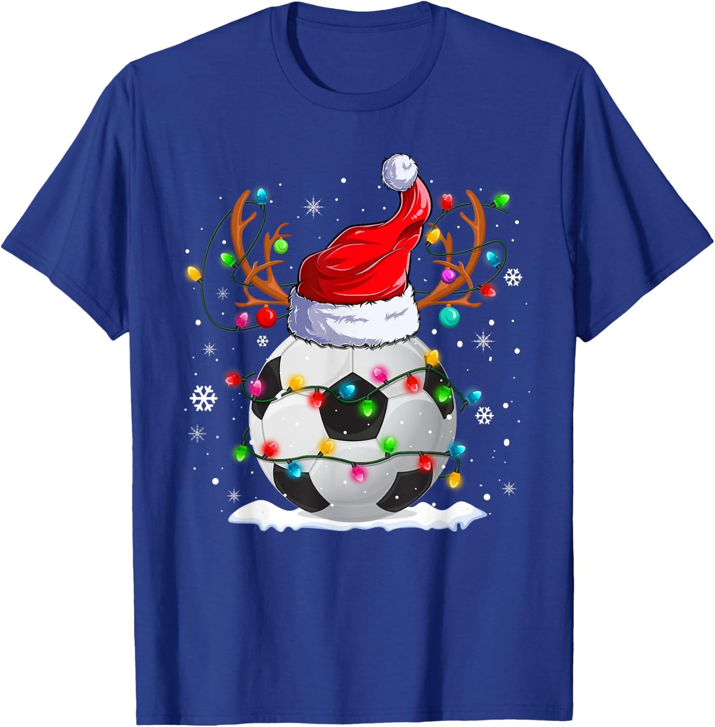 Soccer Santa Hat Reindeer Christmas Lights Funny Xmas T-Shirt - T-Shirt | Royal