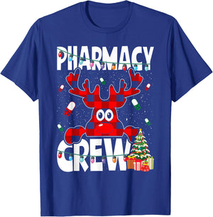 Funny Red Plaid Reindeer Pharmacy Crew Christmas T-Shirt - T-Shirt | Royal