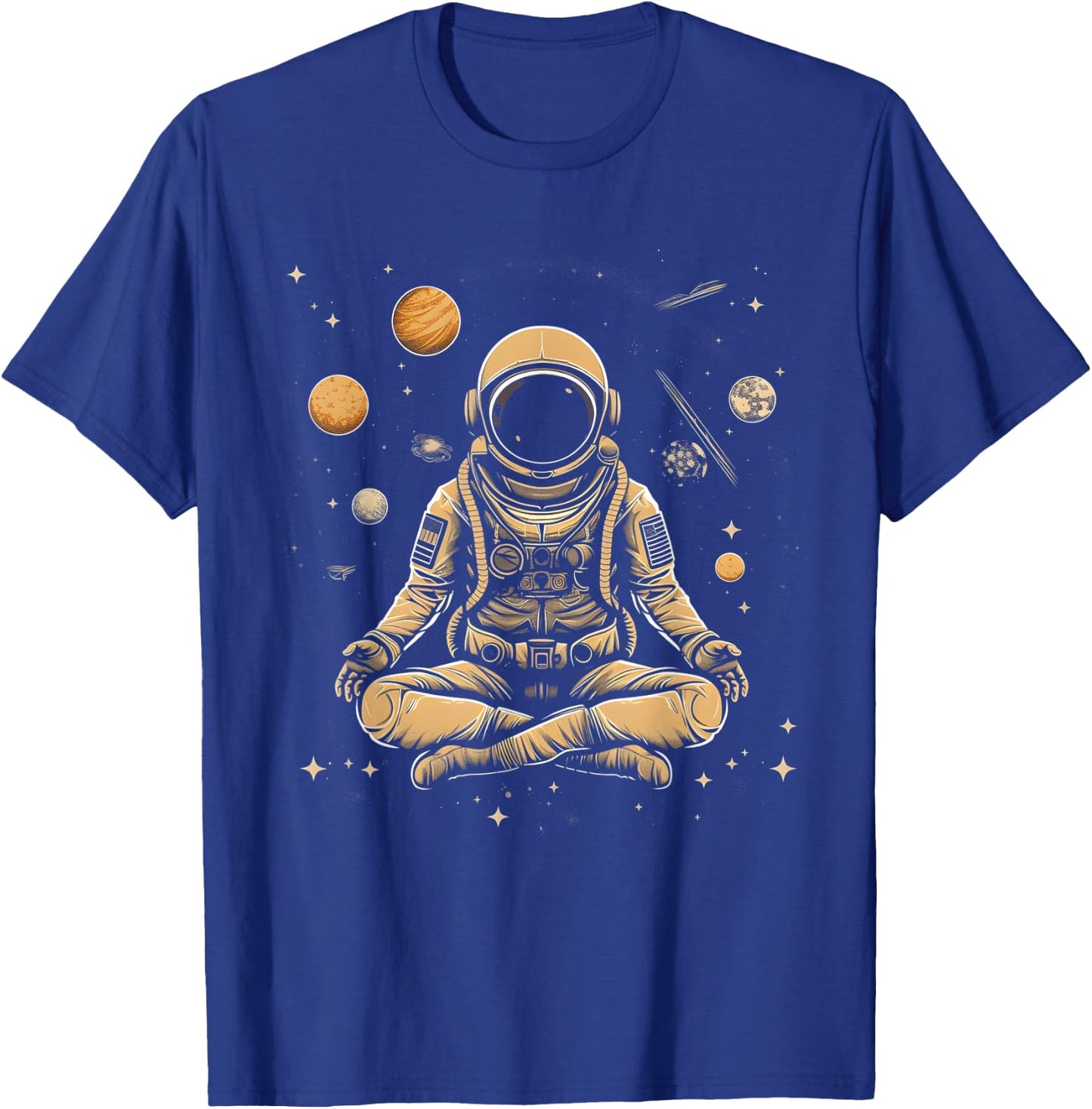 Vintage Lotus Meditating Astronaut Zen Yoga Planets Universe T-Shirt - T-Shirt | Royal