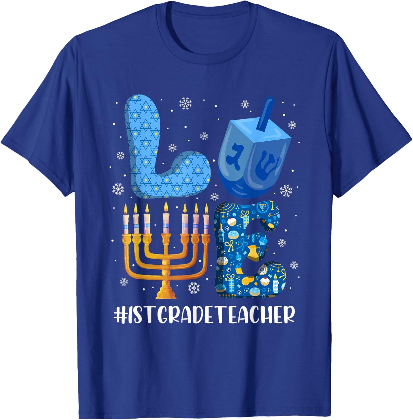 LOVE 1st Grade Teacher Christmas Hanukkah Jewish Holiday T-Shirt - T-Shirt | Royal