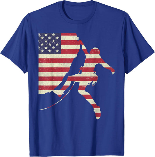 Patriotic 4th of July American USA Flag Rock Climbing T-Shirt - T-Shirt | Royal