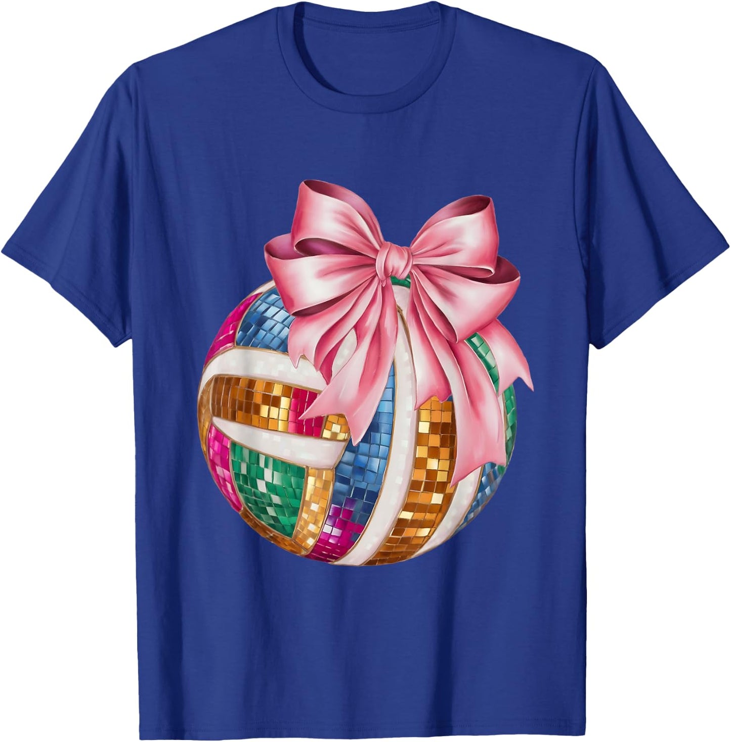 Pink Coquette Bow Disco Volleyball Player Game Day Mom Women T-Shirt - T-Shirt | Royal