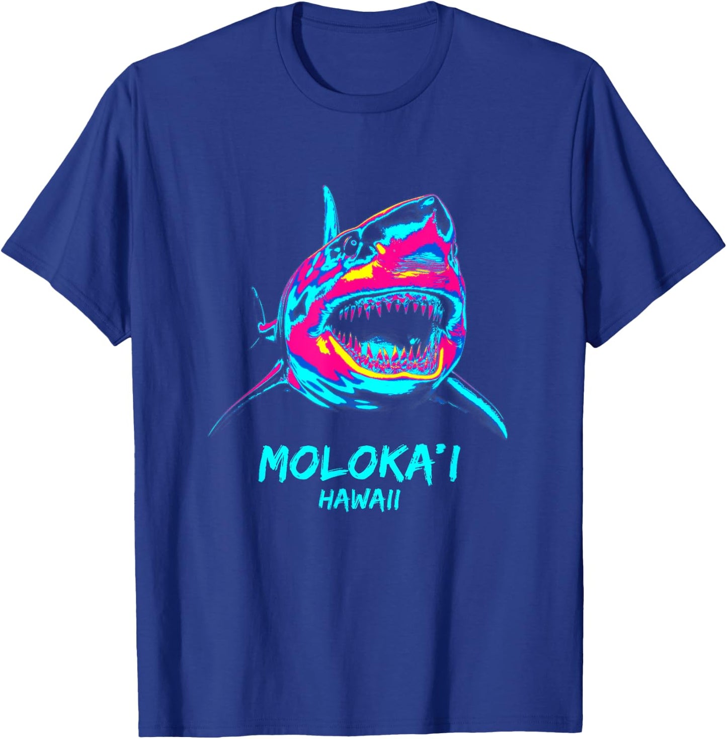 Colourful Shark Graphic Surf Lover Molokai T-Shirt - T-Shirt | Royal