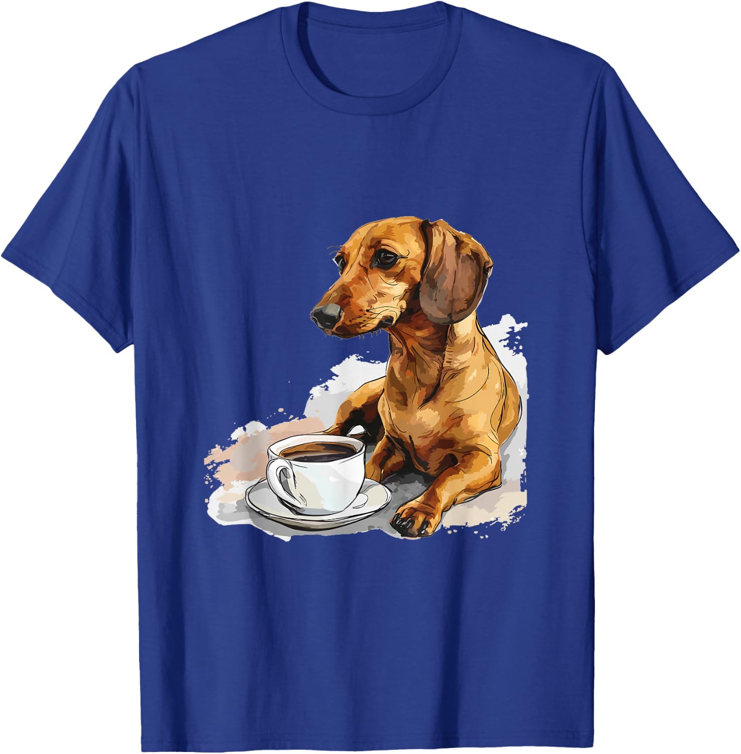 Cute Dachshund Doxie with a Cup of Coffee Wiener T-Shirt - T-Shirt | Royal