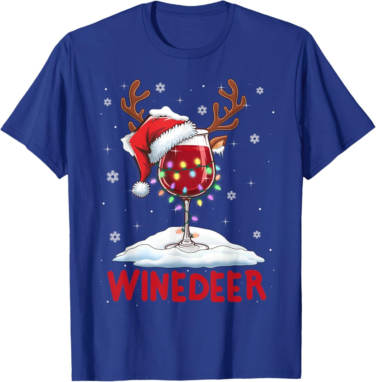 Winedeer Reinbeer Santa Hat Reindeer Couple Xmas Matching T-Shirt - T-Shirt | Royal