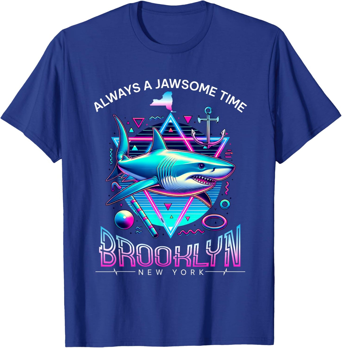 Brooklyn NY Shark Retro 80s Funny Souvenir T-Shirt - T-Shirt | Royal