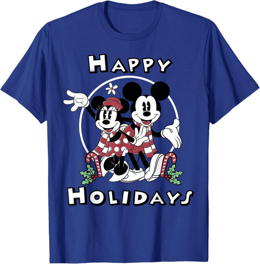 Disney Mickey and Minnie Mouse Happy Holidays Christmas T-Shirt - T-Shirt | Royal