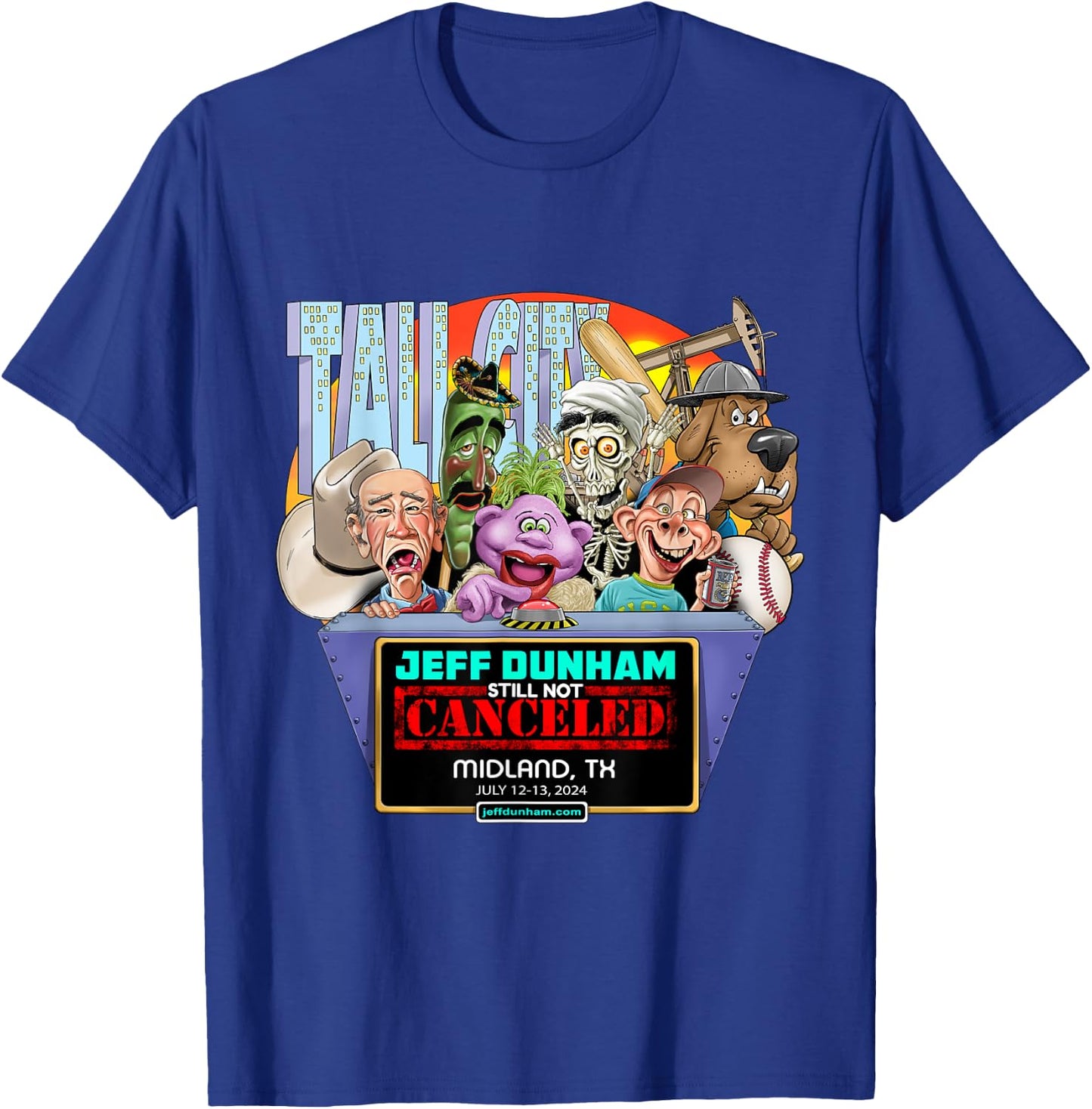 Jeff Dunham Midland, TX (2024) T-Shirt - T-Shirt | Royal