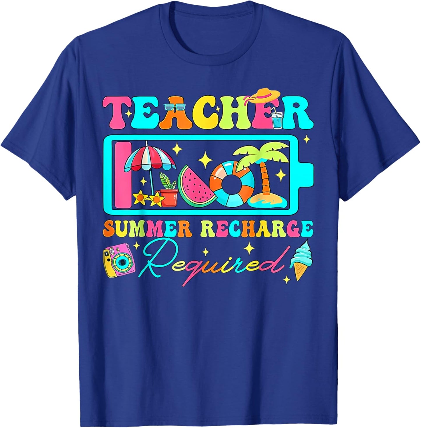 Teacher Summer Recharge Required Tropical Beach Vacation T-Shirt - T-Shirt | Royal