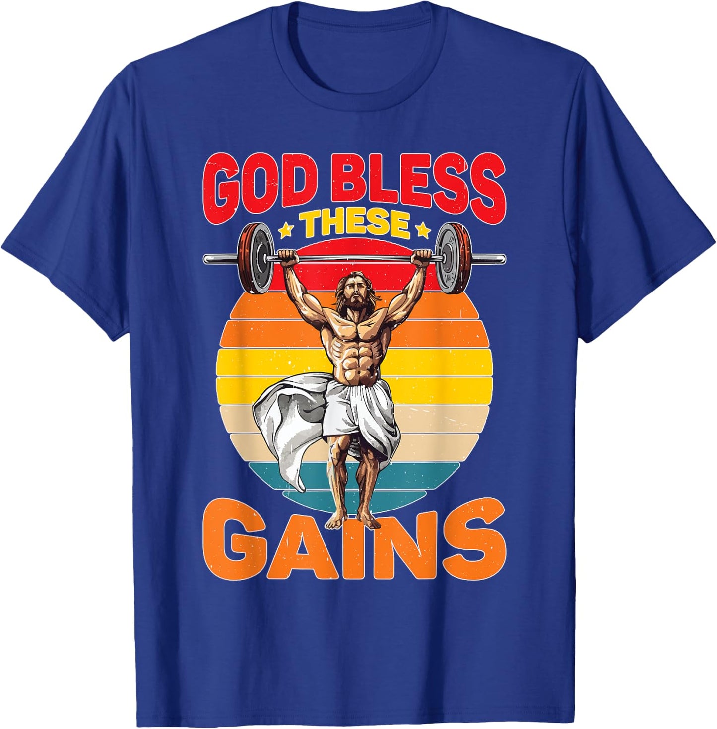 God Bless These Gains Muscle Bodybuilding T-Shirt - T-Shirt | Royal