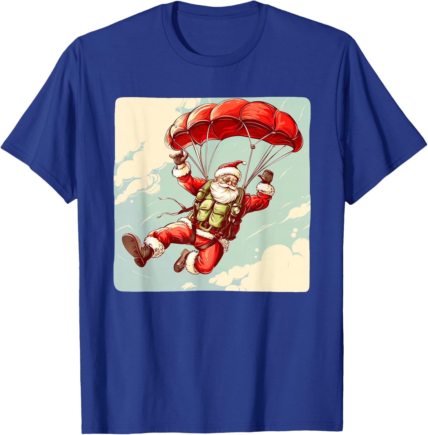 Funny Parachute Santa Costume for Festive Season T-Shirt - T-Shirt | Royal