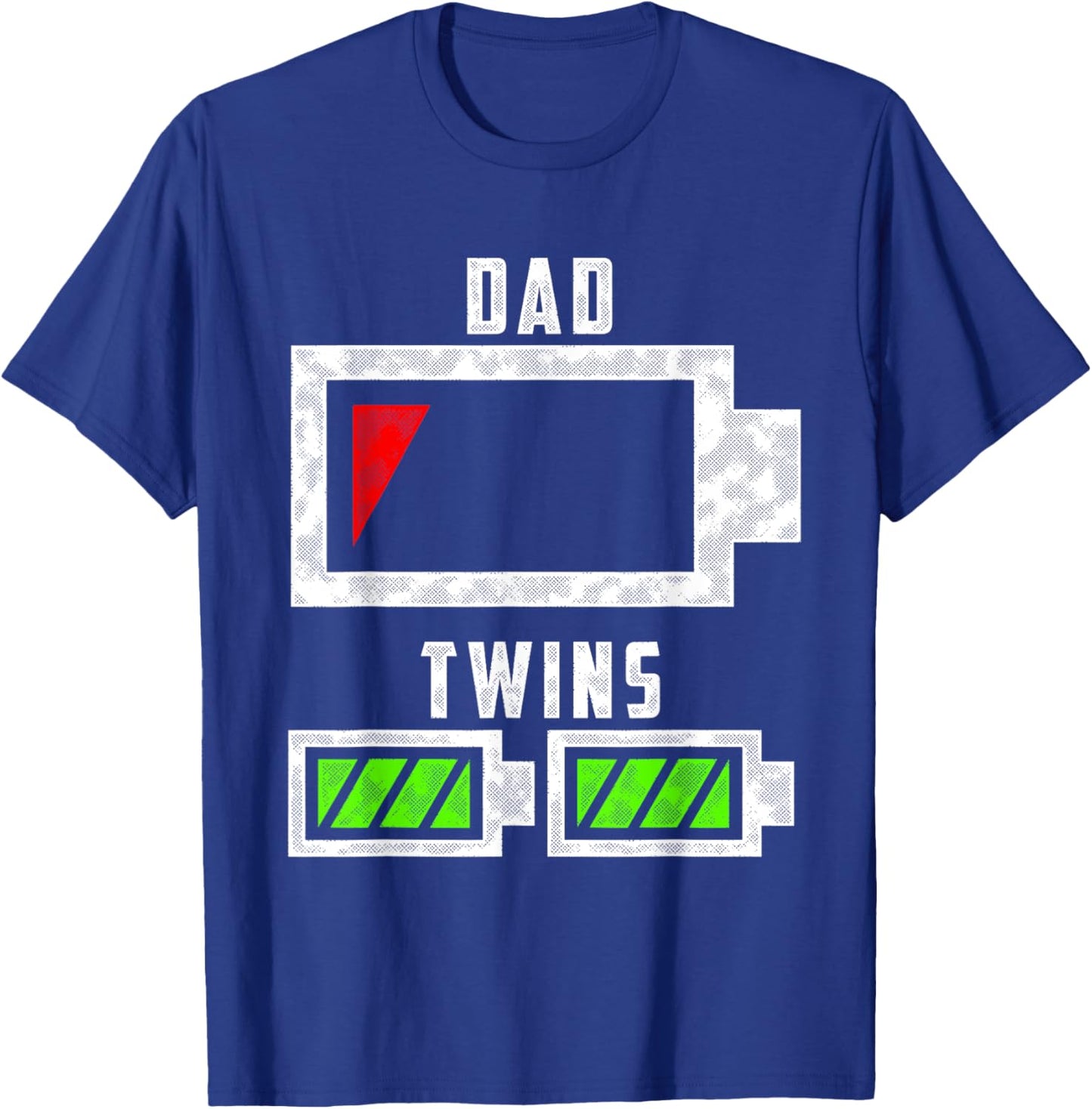 Tired Twin Dad Low Battery Dad of Twins Funny Dad T-Shirt - T-Shirt | Royal