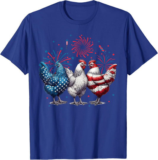 Chicken Red White Blue Patriotic Rooster 4th of July Men Boy T-Shirt - T-Shirt | Royal