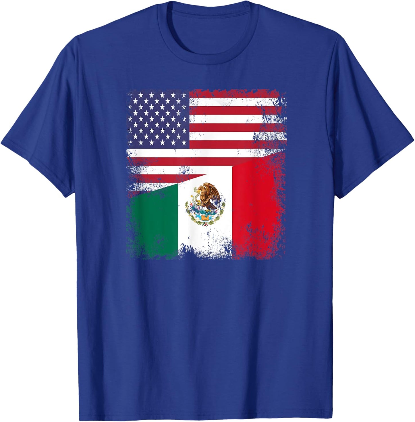 Half Mexican Flag | Vintage Mexico USA Gift T-Shirt - T-Shirt | Royal
