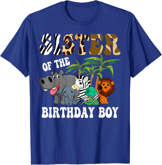 Sister of the Birthday Boy Zoo Bday Safari Celebration T-Shirt - T-Shirt | Royal