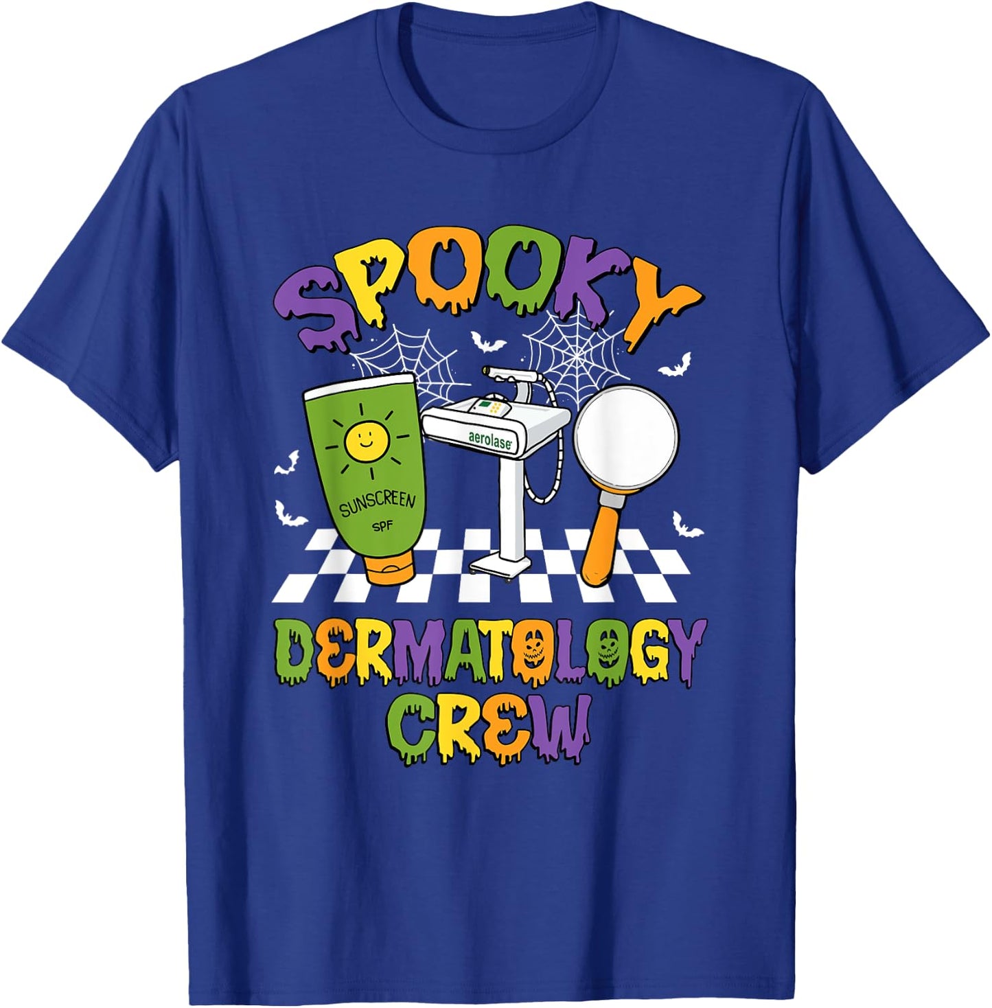 Retro Groovy Spooky Dermatology Crew Dermatologist Halloween T-Shirt - T-Shirt | Royal